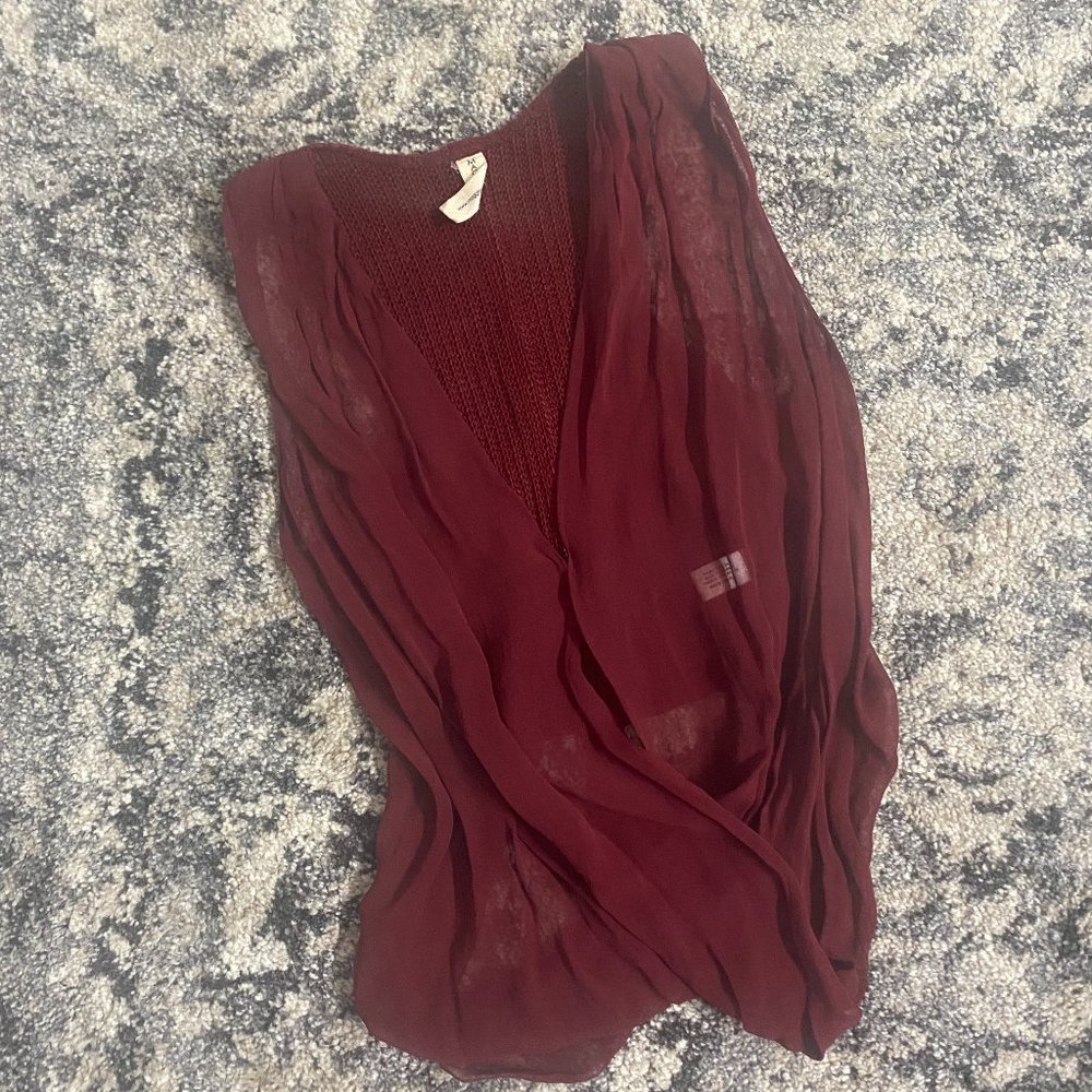 Maggie Ward Maroon Sheer Cross Front Top XS